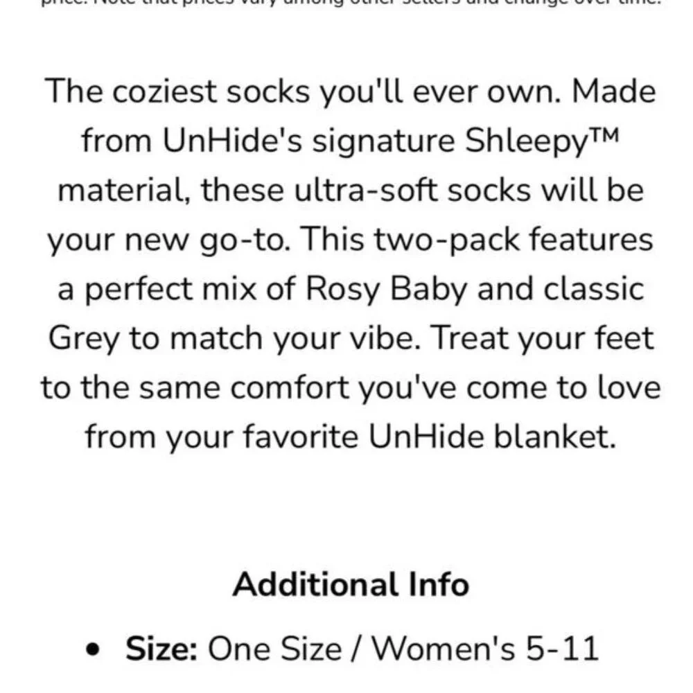 UNHIDE Softie Socks (2-pak Pale Rose Pink &‎ Grey) BRAND-NEW & SO SOFT!